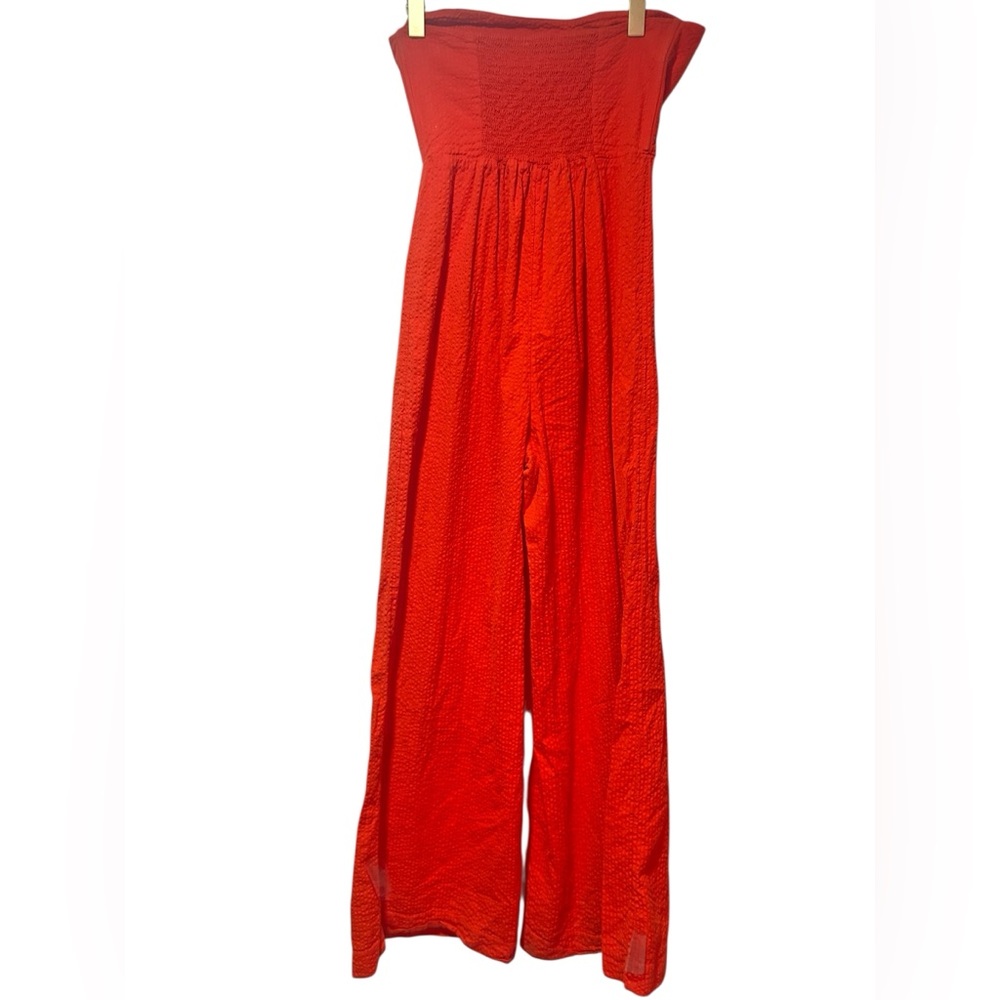 Free people red easy street cotton wide leg strapless jumpsuit - Picture 5 of 8